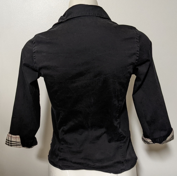 Burberry Polo Shirt Plaid Trim Collar Cuffs Equestrian Embroidery Logo Authentic - Picture 2 of 8